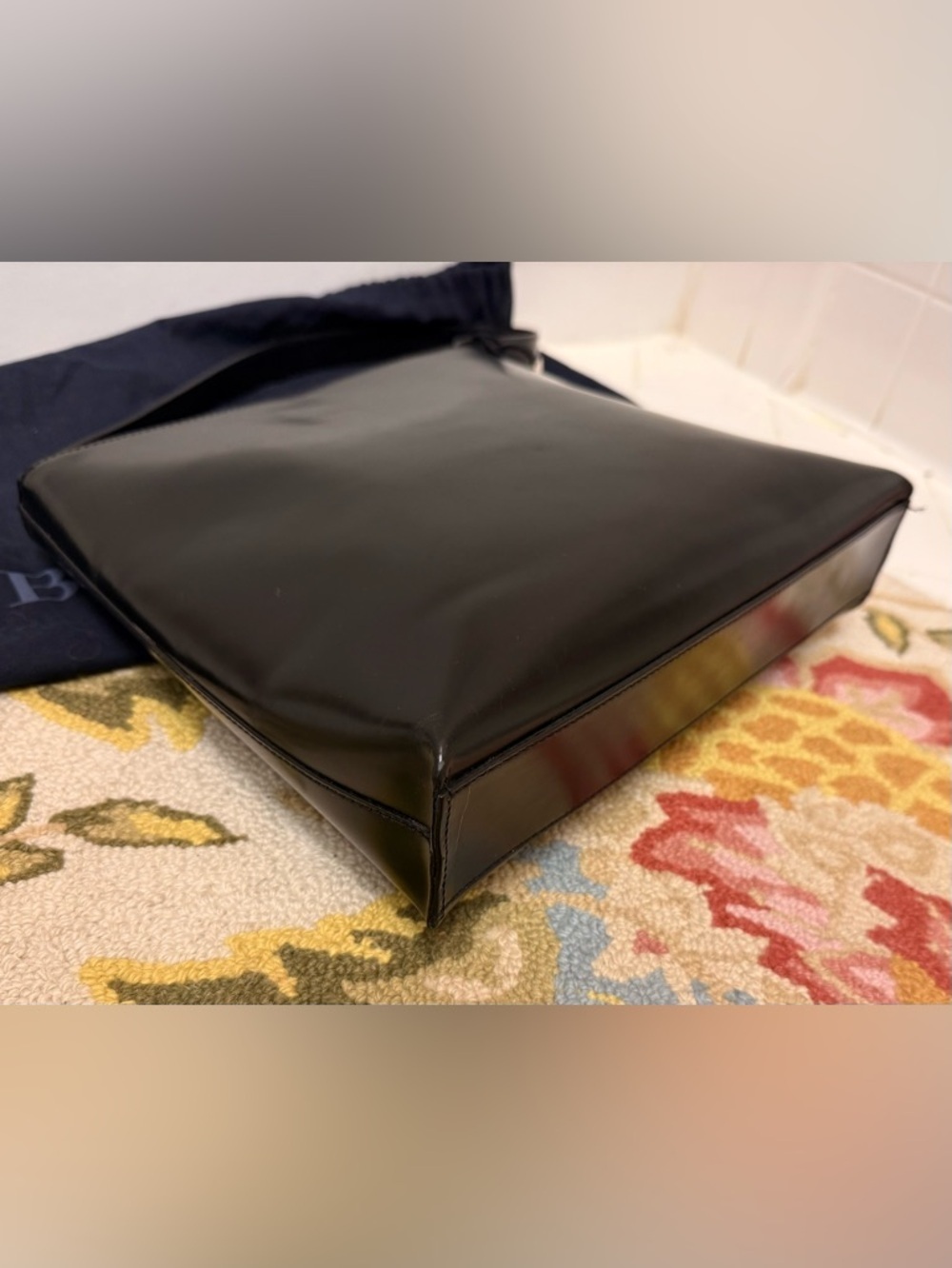 BURBERRY Vintage Rare Sleek Black Patent Leather W/ Silver Tote Shoulder Bag - Picture 9 of 16